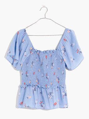 Madewell Smocked Flutter-Sleeve Top in Aloha Floral